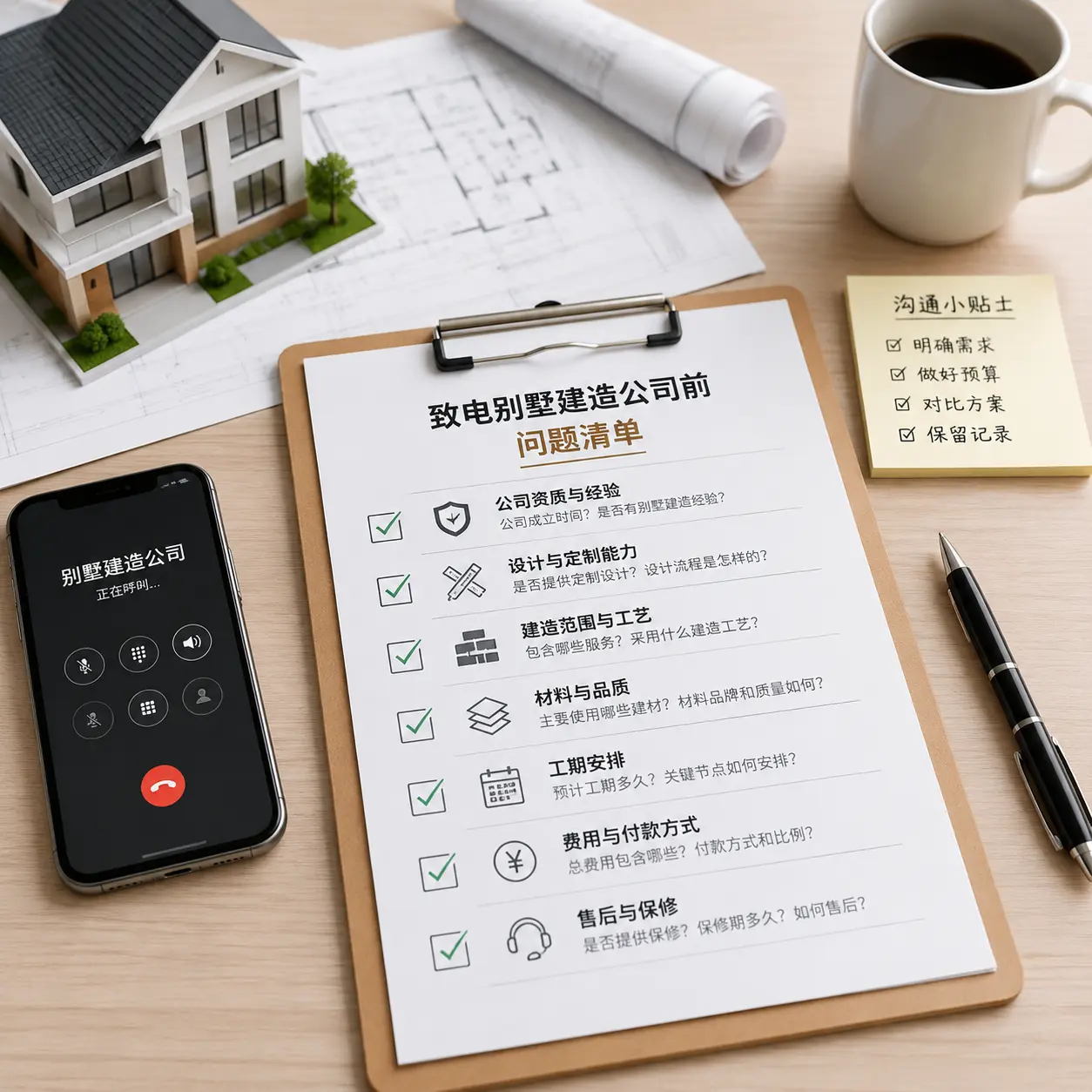 在息烽拨打别墅建造公司电话前的准备工作